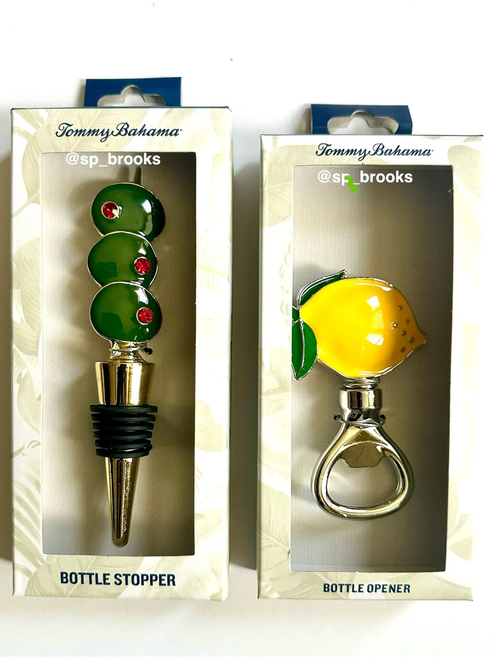 🎁2PC Tommy Bahama Green Olives Bottle Stopper & Yellow Lemon Bottle Opener Set